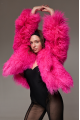 Women's natural llama fur coat in bright pink